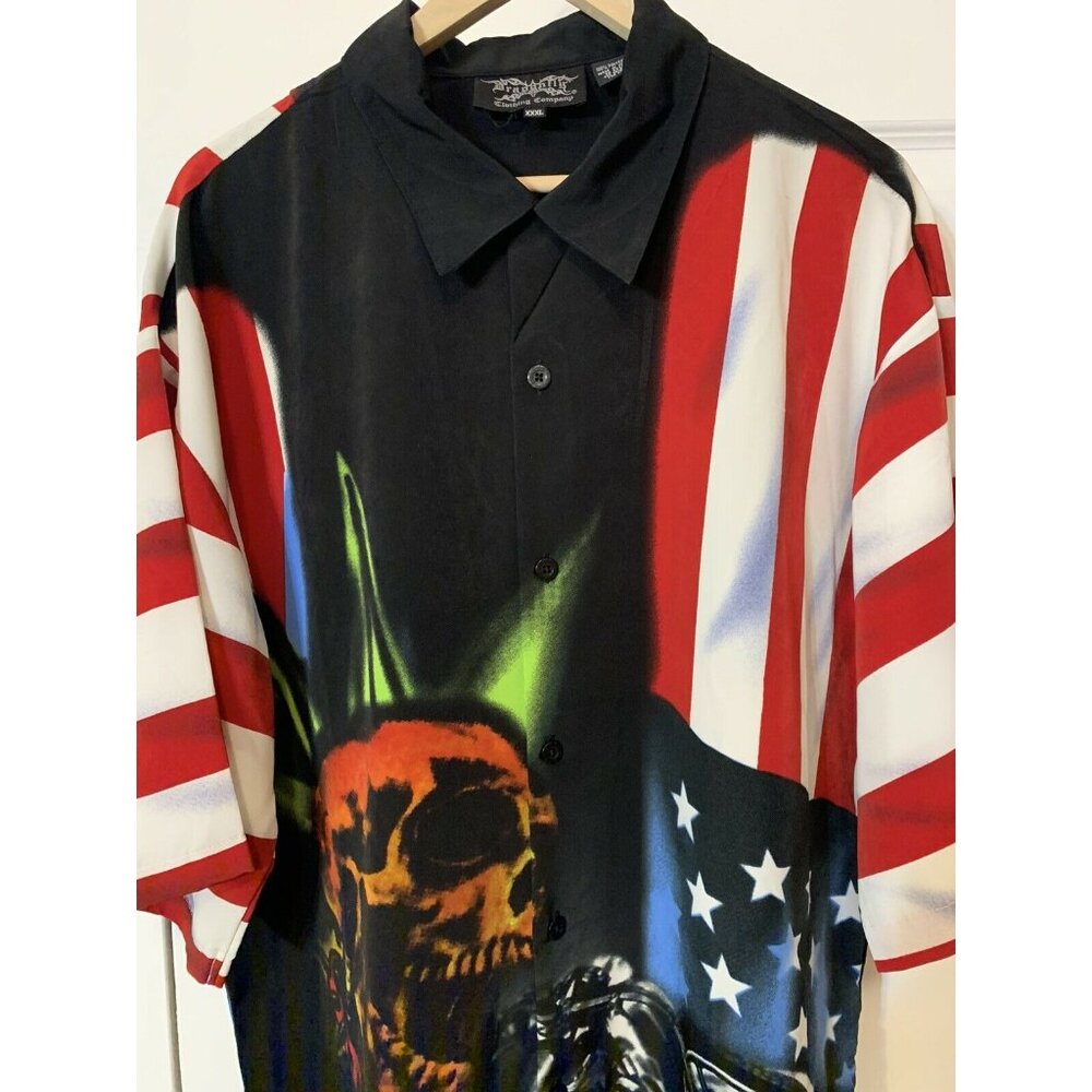 Dragonfly Clothing Co Men’s Sz XXXL Skull‎ Motorcycle Biker Button American Flag